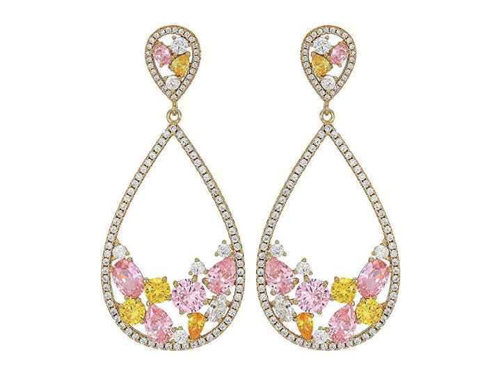 Nina Open Teardrop With Stone Cluster Earrings (gold/pink/yellow/white Cz) Earring