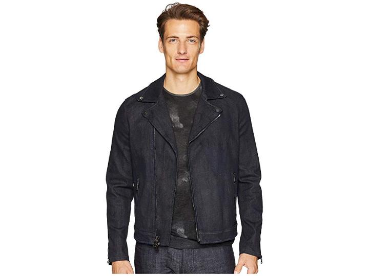 John Varvatos Collection Zip Closure Biker Jacket O1700u2 (midnight) Men's Coat