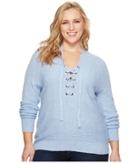 Lucky Brand Plus Size Lace-up Sweater (misty Blue) Women's Sweater