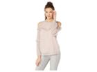 Miss Me Flounce Open Shoulder Long Sleeve Pleated Top (pink) Women's Clothing