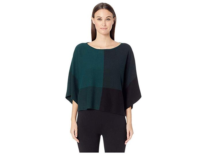 Eileen Fisher Sleek Tencel Bateau Neck 3/4 Sleeve Top (pine) Women's Clothing