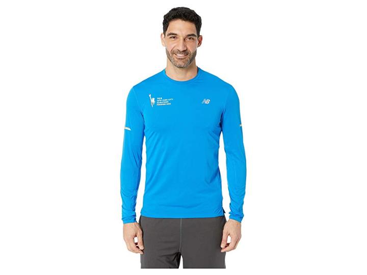 New Balance Nycm Nb Ice 2.0 Long Sleeve Top (laser Blue Heather) Men's Clothing