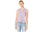 Bobeau Wrap Tank Top (denim/fuchsia Chevron Stripe) Women's Sleeveless