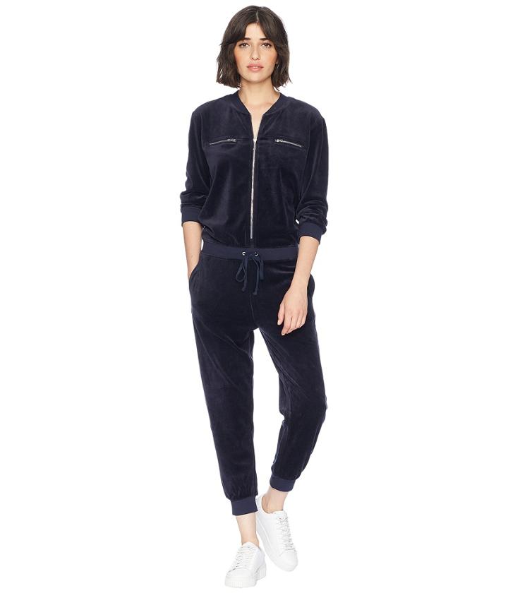 Juicy Couture Track Velour Encrusted Jc Long Sleeve Jumpsuit (regal) Women's Jumpsuit & Rompers One Piece