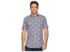 Bugatchi Short Sleeve One-piece Spread Collar Woven Shaped (night Blue) Men's Clothing
