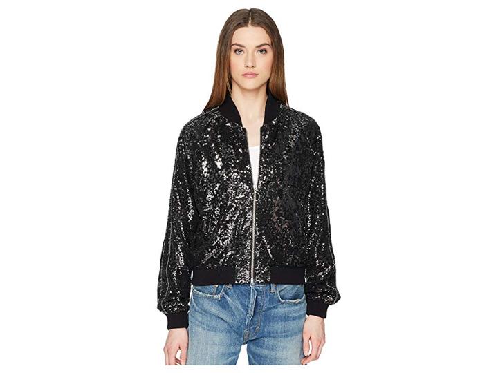 The Kooples Sequin Fabric Jacket With Contrasting Piping (black) Women's Coat