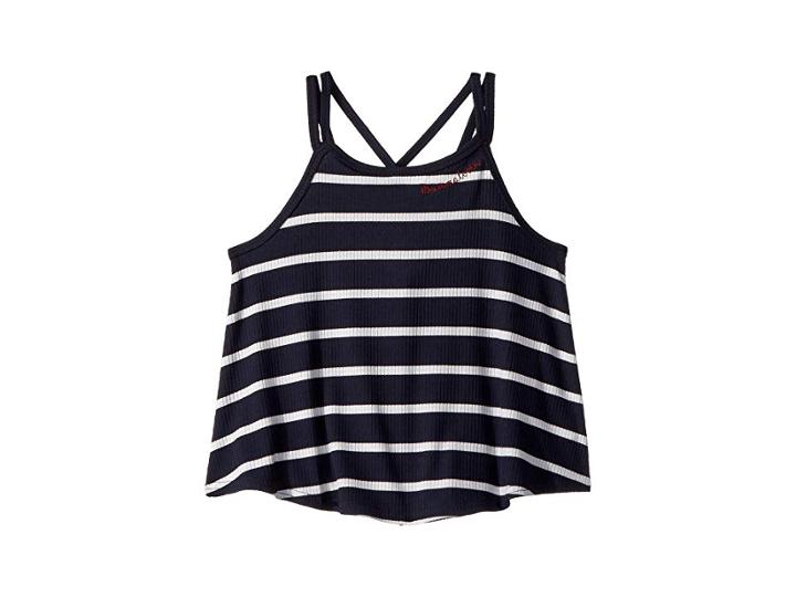 Maddie By Maddie Ziegler Stripe Rib Tee With Cross-back Detail (big Kids) (navy) Girl's T Shirt