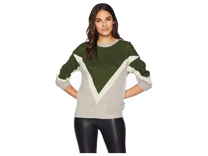 J.o.a. Color Block Chevron Pullover Sweater (moss/grey) Women's Sweater