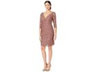 Marina Short Slim Princess Lace Dress With Illusion Plunging Neckline And Long Sleeves (cafe) Women's Dress