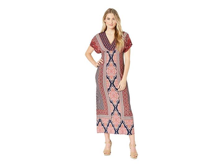 London Times Dolman Sleeve Warp Top Maxi Dress (navy/coral) Women's Dress