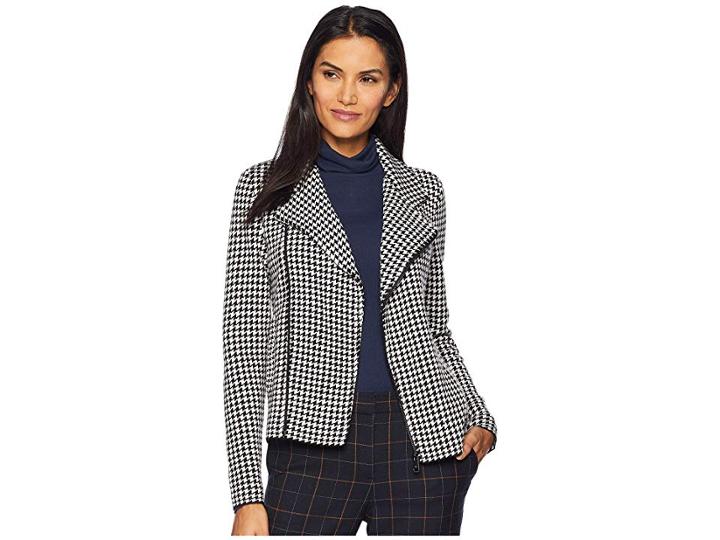 Lauren Ralph Lauren Houndstooth Wool Blend Moto Jacket (multi) Women's Coat