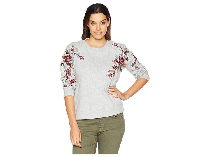 Two By Vince Camuto French Terry Embroidered Sweatshirt (grey Heather) Women's Sweatshirt