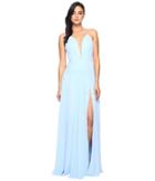 Faviana Chiffon V-neck Gown W/ Full Skirt 7747 (cloud Blue) Women's Dress