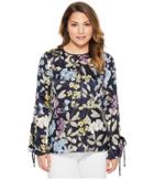 Vince Camuto Specialty Size Petite Long Sleeve Flare Cuff Country Floral Blouse (night Sky) Women's Blouse