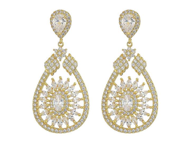 Nina Swaying Mandala Teardrop Earrings (gold/white Cz) Earring