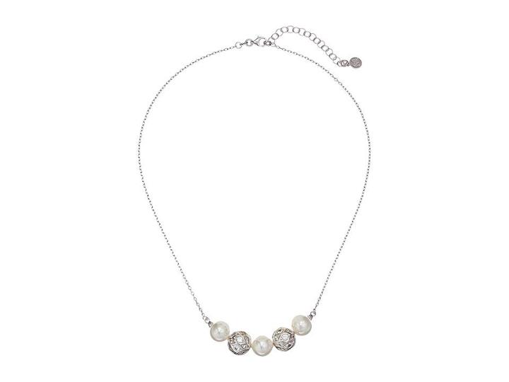 Majorica 10mm Round Pearls And Cz Silver Pendant Necklace 17-19 (white) Necklace