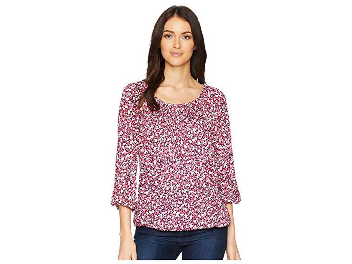 Michael Michael Kors Collage Floral Peasant Top (true Navy/bright Blush) Women's Clothing