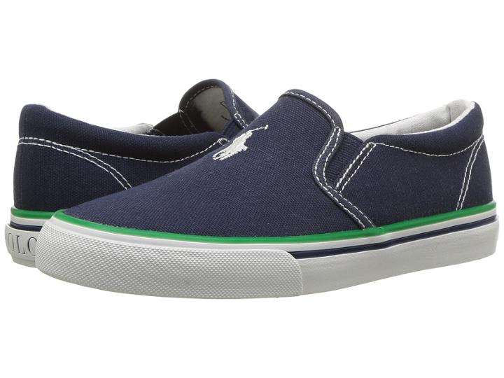 Polo Ralph Lauren Kids Morees (little Kid) (navy Canvas/paper White) Boy's Shoes