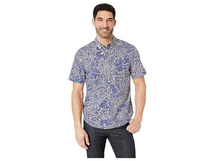 Reyn Spooner Kiko Pareau Dots Tailored Fit Hawaiian Shirt (twilight Blue) Men's Short Sleeve Button Up