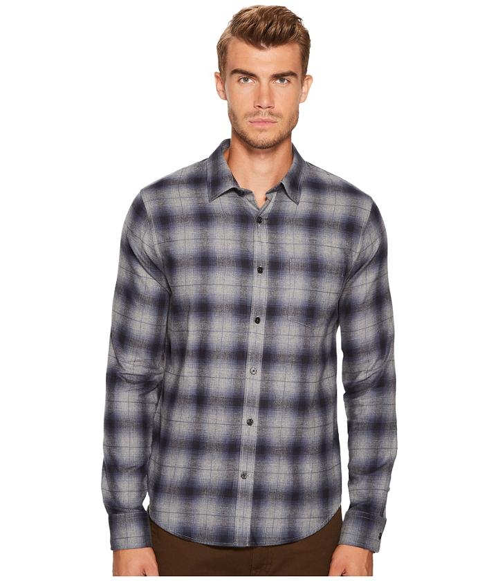 Vince Window Shadow Plaid Long Sleeve (coastal/heather Grey) Men's Long Sleeve Button Up