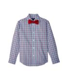 Tommy Hilfiger Kids Long Sleeve Stretch Sunny Plaid Shirt W/ Bow Tie (big Kids) (cherry Popsicle) Boy's Clothing