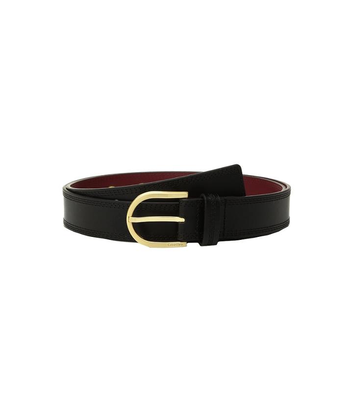 Calvin Klein Stitched Flat Strap Belt W/ Eyelets (black) Women's Belts