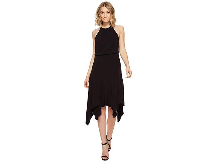 Halston Heritage Sleeveless Round Neck Flounce Skirt Dress W/ Back Straps (black) Women's Dress