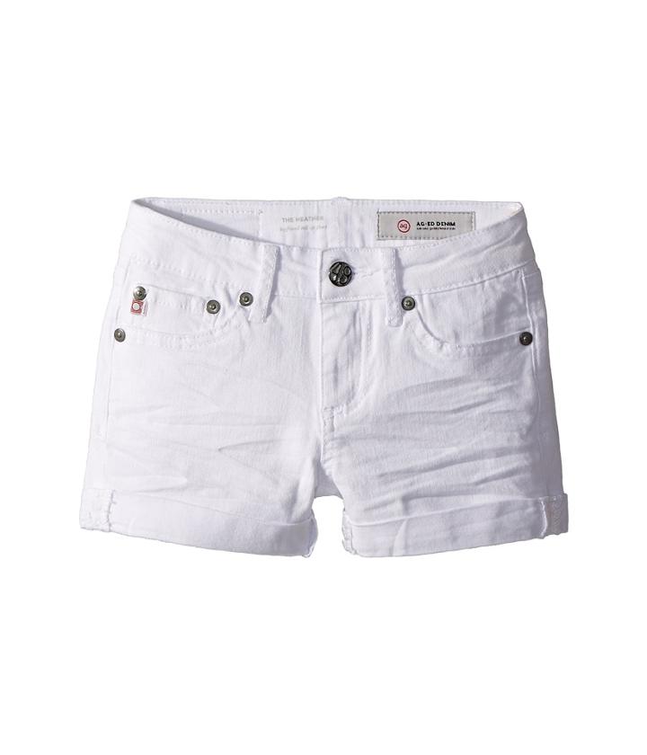 Ag Adriano Goldschmied Kids The Heather Roll Cuff Shorts In White (big Kids) (white) Girl's Shorts