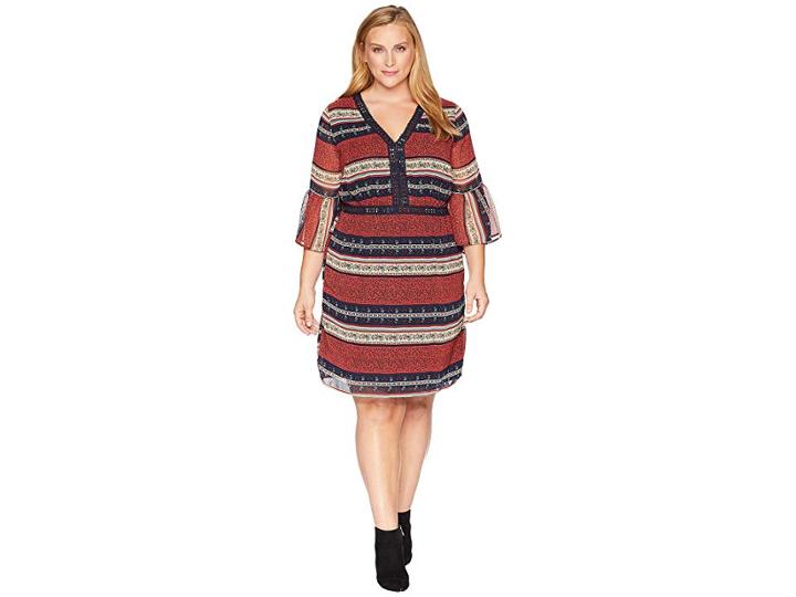 Kari Lyn Plus Size Royce V-neck Dress (navy/rust) Women's Dress