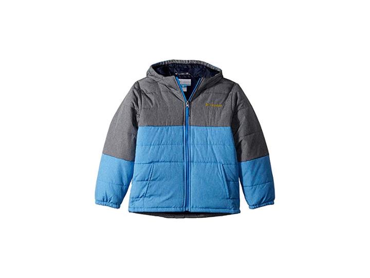 Columbia Kids Puffecttm Jacket (little Kids/big Kids) (collegiate Navy Heather/super Blue Heather/python Green) Boy's Coat