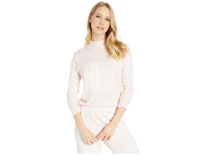 Juicy Couture Mock Neck Intarsia Logo Sweater (rose Quartz) Women's Clothing
