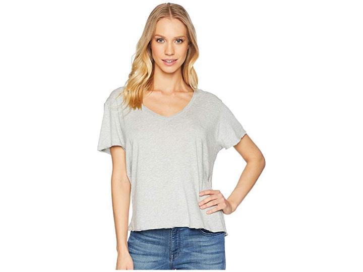 Michael Stars Ultra Jersey Cropped V-neck Tee (heather Grey) Women's T Shirt