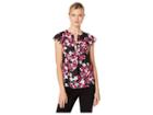 Calvin Klein Floral Flutter Sleeve Top (vivacious/multi) Women's Clothing