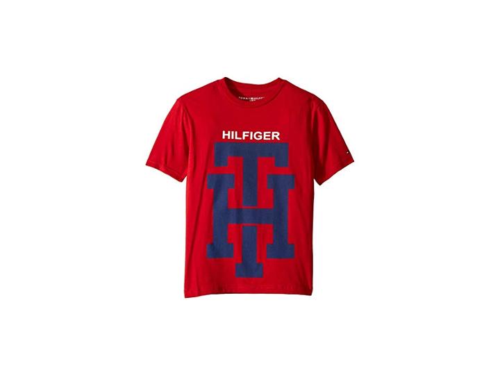 Tommy Hilfiger Kids Th Logo Graphic Tee (big Kids) (regal Red) Boy's T Shirt