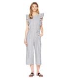 Two By Vince Camuto Ruffled Sleeveless Belted Stripe Linen Jumpsuit (rich Black) Women's Jumpsuit & Rompers One Piece