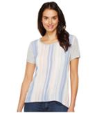 Two By Vince Camuto Short Sleeve Paintwash Stripe Mixed Media Tee (grey Heather) Women's T Shirt