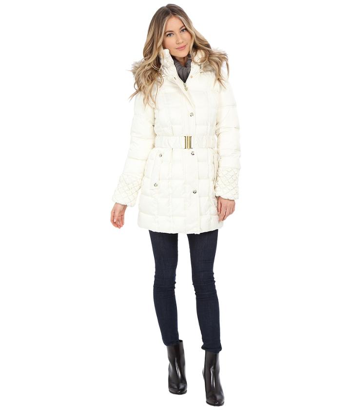 Betsey Johnson Belted Puffer (ivory) Women's Coat