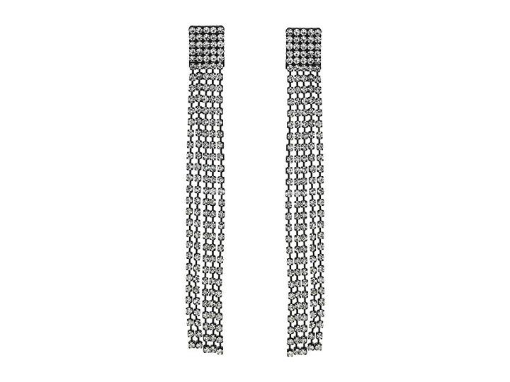Steve Madden Square Fringe Chandelier Earrings (silver-tone/black) Earring