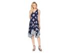 Maggy London Diamond Border Printed Jersey Fit And Flare (navy/jade) Women's Dress