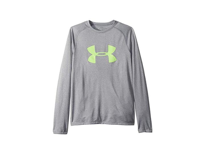 Under Armour Kids Big Logo Long Sleeve Tee (big Kids) (steel Light Heather/quirky Lime) Boy's T Shirt