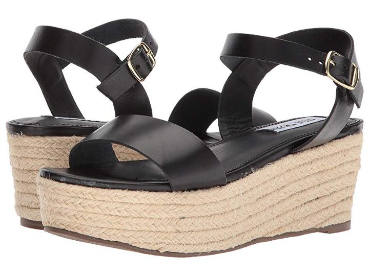 Steve Madden Busy Platform Espadrille Sandal (black Leather) Women's Shoes