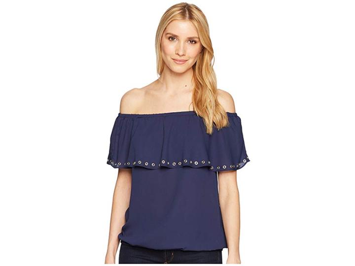 Michael Michael Kors Ruffle Off Shoulder Top (true Navy) Women's Clothing
