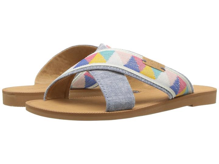 Toms Kids Viv (little Kid/big Kid) (blue Slub Chambray/tribal) Girl's Shoes