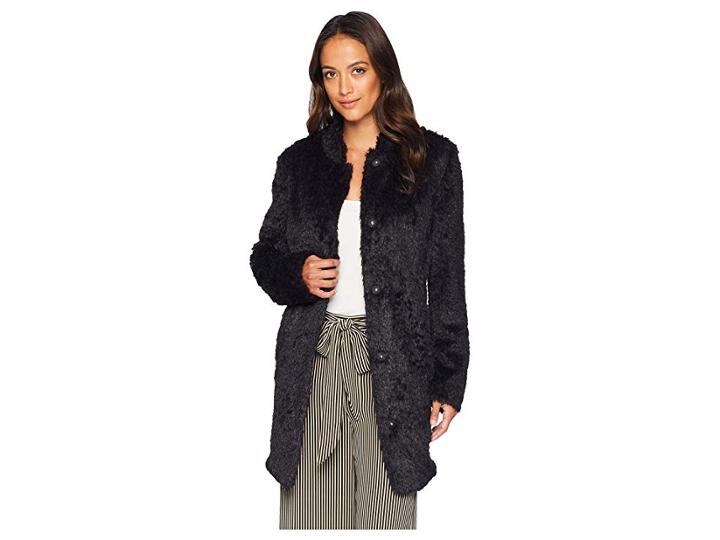 Kenneth Cole New York Stand Collar Faux Fur Woobie (black) Women's Coat