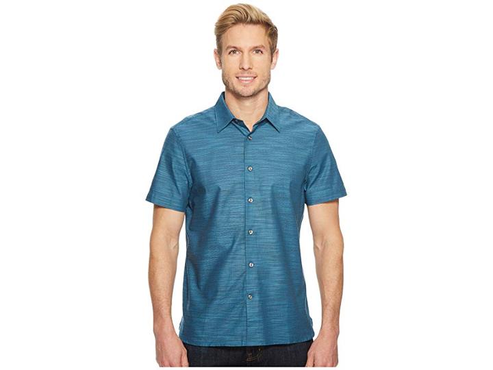 Perry Ellis Short Sleeve Solid Slub Texture Shirt (blue Wing Teal) Men's Clothing