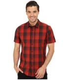 Volcom Icarus Plaid Short Sleeve Woven (orange Red) Men's Short Sleeve Button Up