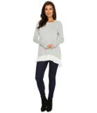 Mod-o-doc So Soft Sweater Knit Long Sleeve Sweater With Pleated Contrast Hem (ash Heather) Women's Sweater