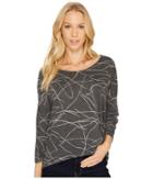 Three Dots Squiggle Burnout High-low Long Sleeve (black) Women's Clothing