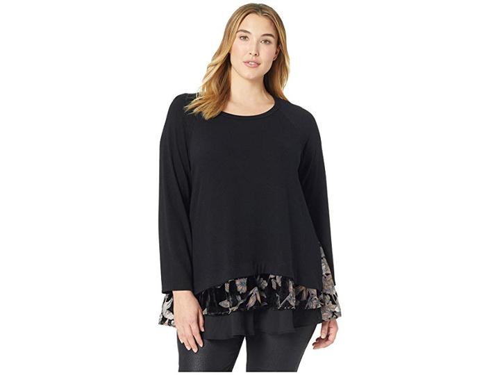Karen Kane Plus Plus Size Burnout Velvet Inset Sweater (black) Women's Sweater