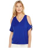 Ellen Tracy V-neck Cold Shoulder Top (azure) Women's Clothing